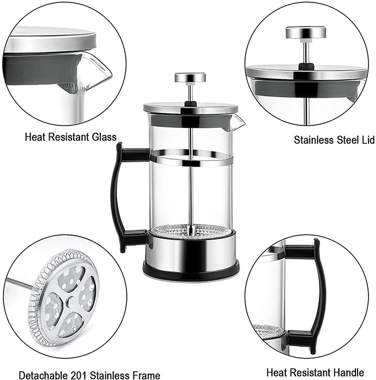 Hot Selling Portable Travel French Press Coffee Maker Glass French Press With Bpa Free Plastic Flame