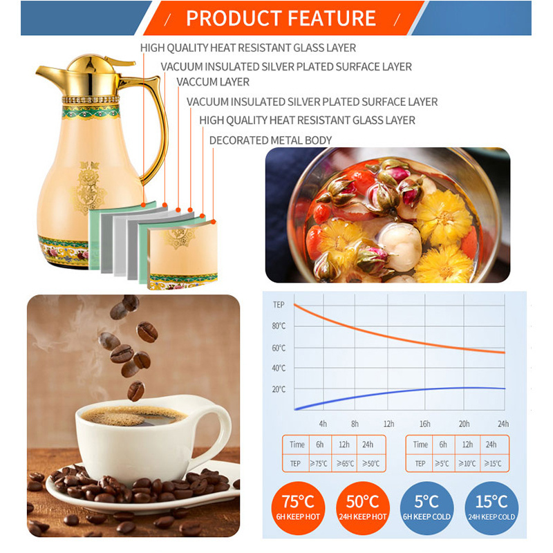 Wholesale High Quality 1L Arabic Dubai Middle East 24hr Hot Cold Tea Water Vacuum Coffee Pot / Thermos / Thermos Flask