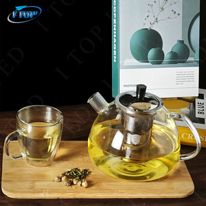 Top Selling Wholesale Hand Blown Borosilicate Glass Teapots With Infuser For Gas Stove Glass Tea Pot