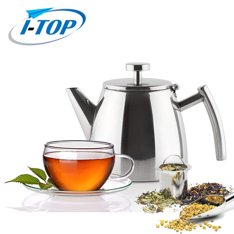 1.2 L Heat resistant satin tea Kettle Double walled Stainless Steel Teapot with infuser