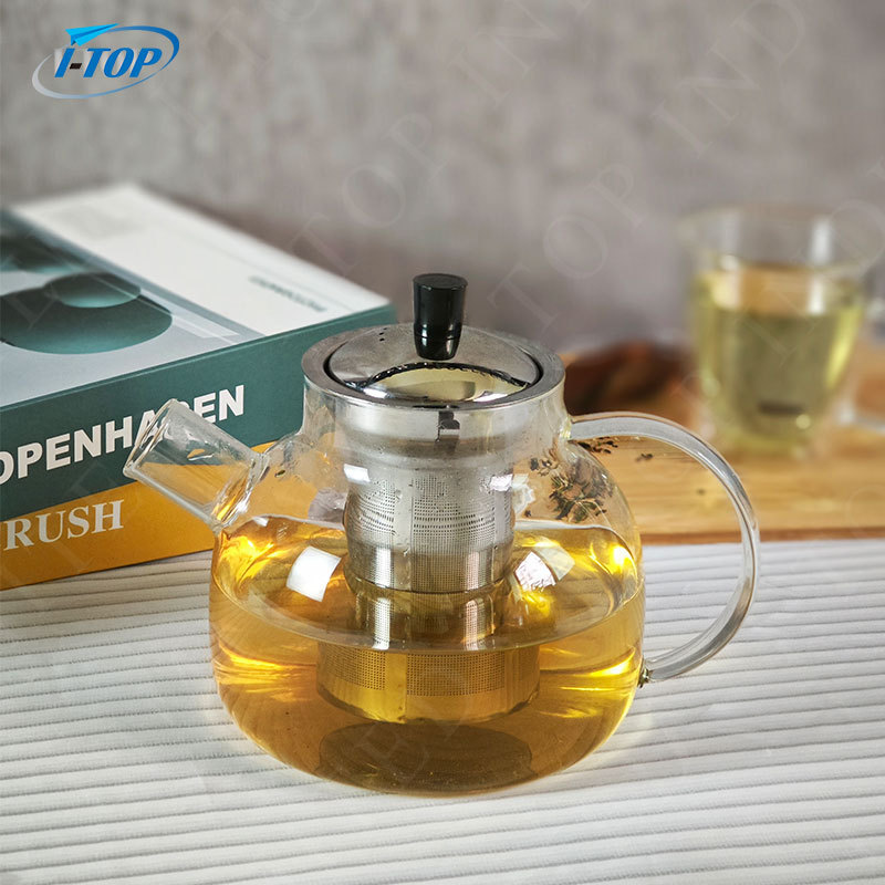 800ML Glass Teapot Kettle with Stainless Steel Removable Infuser for Blooming Tea & Loose Leaf Tea