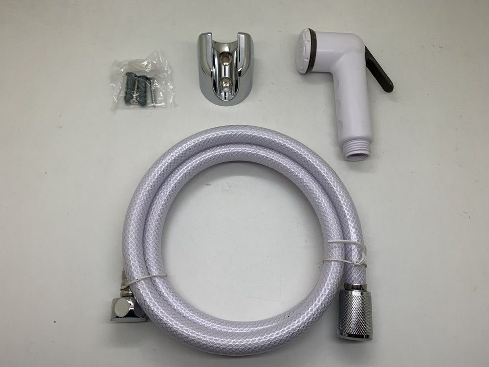 Middle East market White PP ABS Handheld Plastic Bidet Sprayer Shattaf with PVC Shower Hose and holder 3 PCS Shattaf  Set