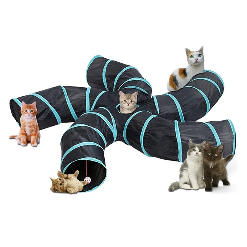 New design 5 way pet cat tunnels pet interactive play toy  portable cat tunnel easy folding cat toy tunnel indoor outdoor