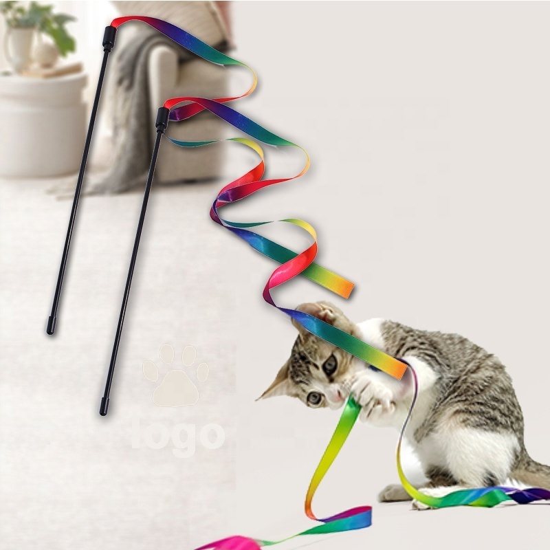 Rainbow Cat Charmer Interactive Funny  Cat String Toy  Wand Safe Cat Teaser Stick Toy for Kittens