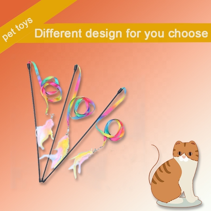 Rainbow Cat Charmer Interactive Funny  Cat String Toy  Wand Safe Cat Teaser Stick Toy for Kittens