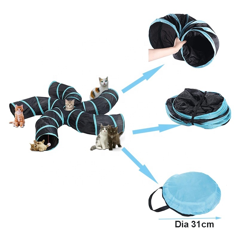 New design 5 way pet cat tunnels pet interactive play toy  portable cat tunnel easy folding cat toy tunnel indoor outdoor