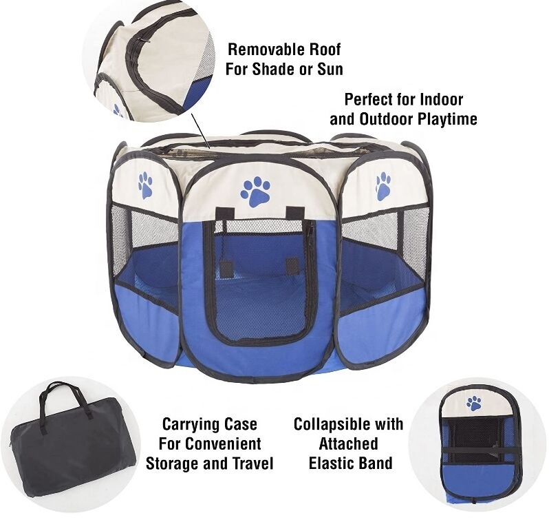 Dog Playpens, Portable Exercise Kennel Tent for Puppies/Dogs/Cats/Rabbits, Dog Play Tent with Removable Mesh