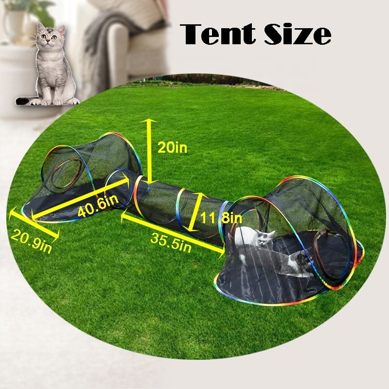 Rainbow Indoor Portable Cat Tent with 2 Tent Cat Tunnel 2 Way for Cats and Small Animals Kitty and Pet Cages for outside House