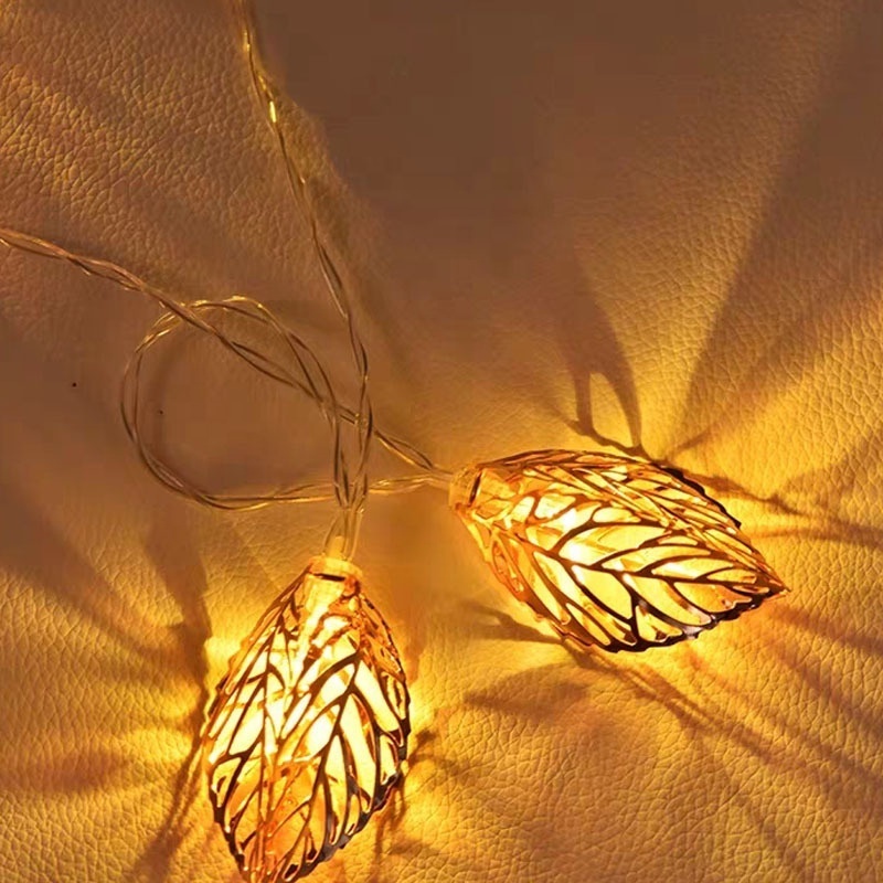 1.5m 10 LED Battery Operated Gold Metal Leaf Fairy Lights String LED Night Light Up Strings Garland for Home Decoration