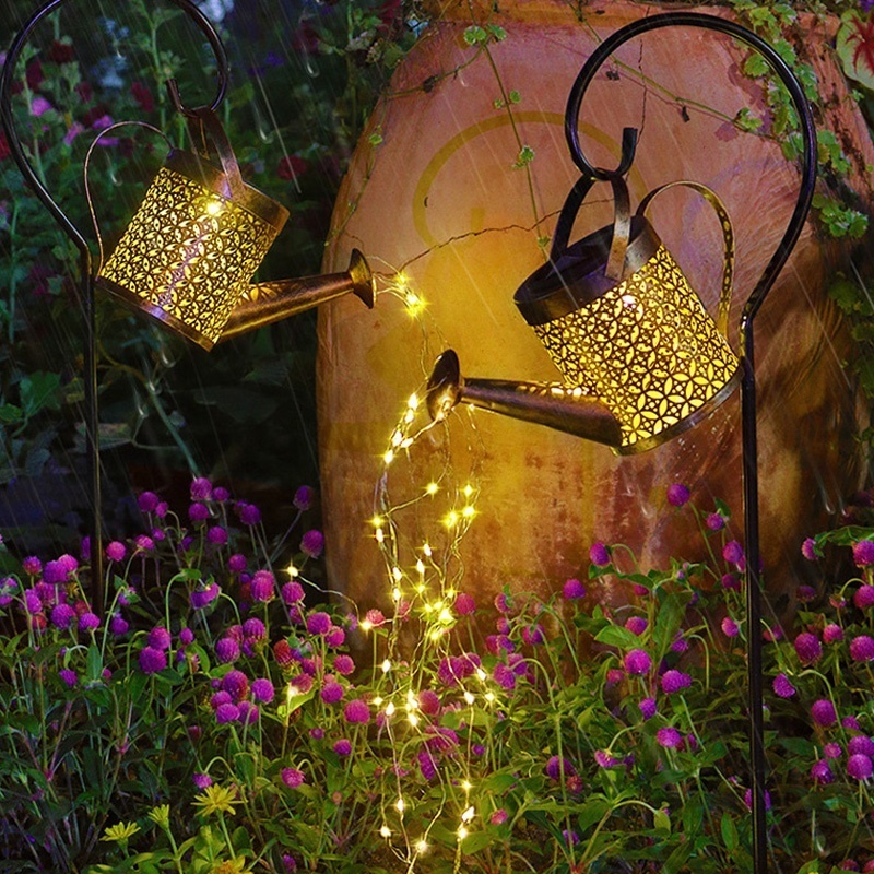 Art Light LED Solar Waterfall Garden Light Outdoor Decorative Watering Can Garden Yard Decoration Stake Light