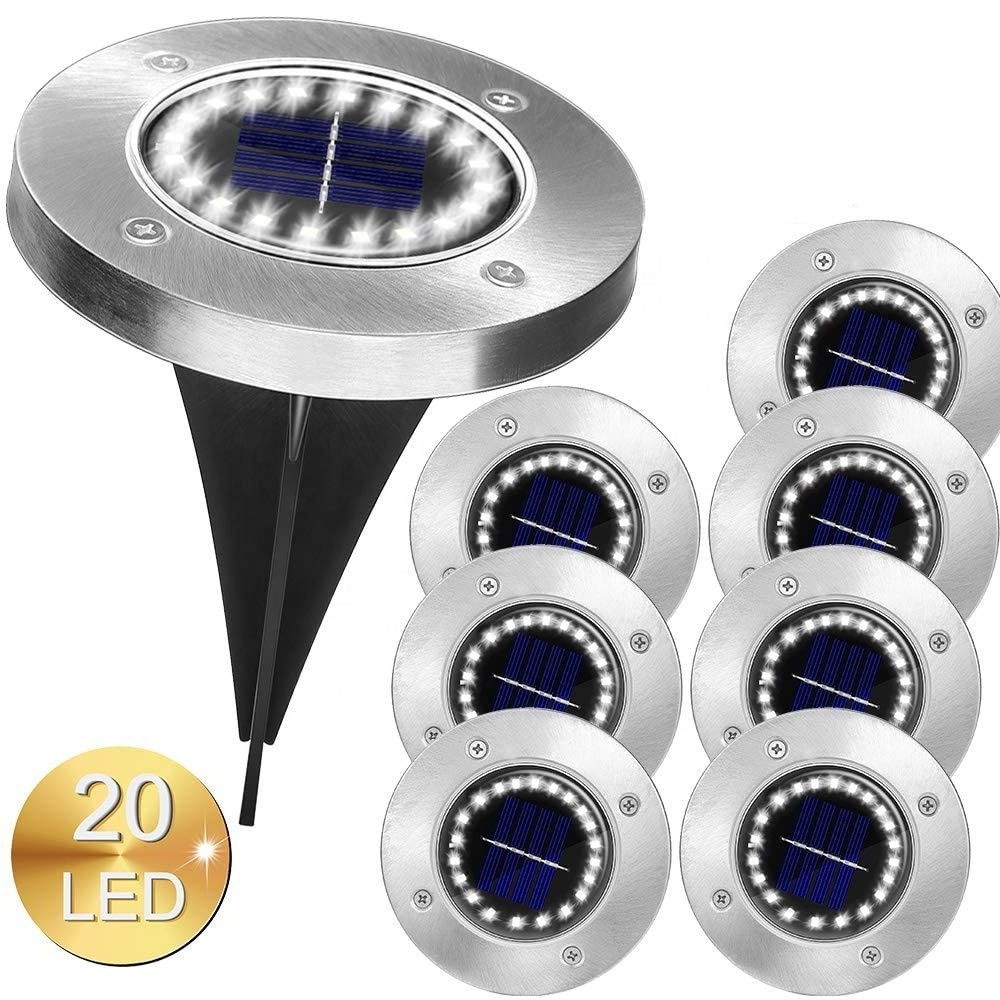 Low MOQ Outdoor Underground Garden Lamp Waterproof 20 Led Solar Ground Lights Disk Light hot on fba