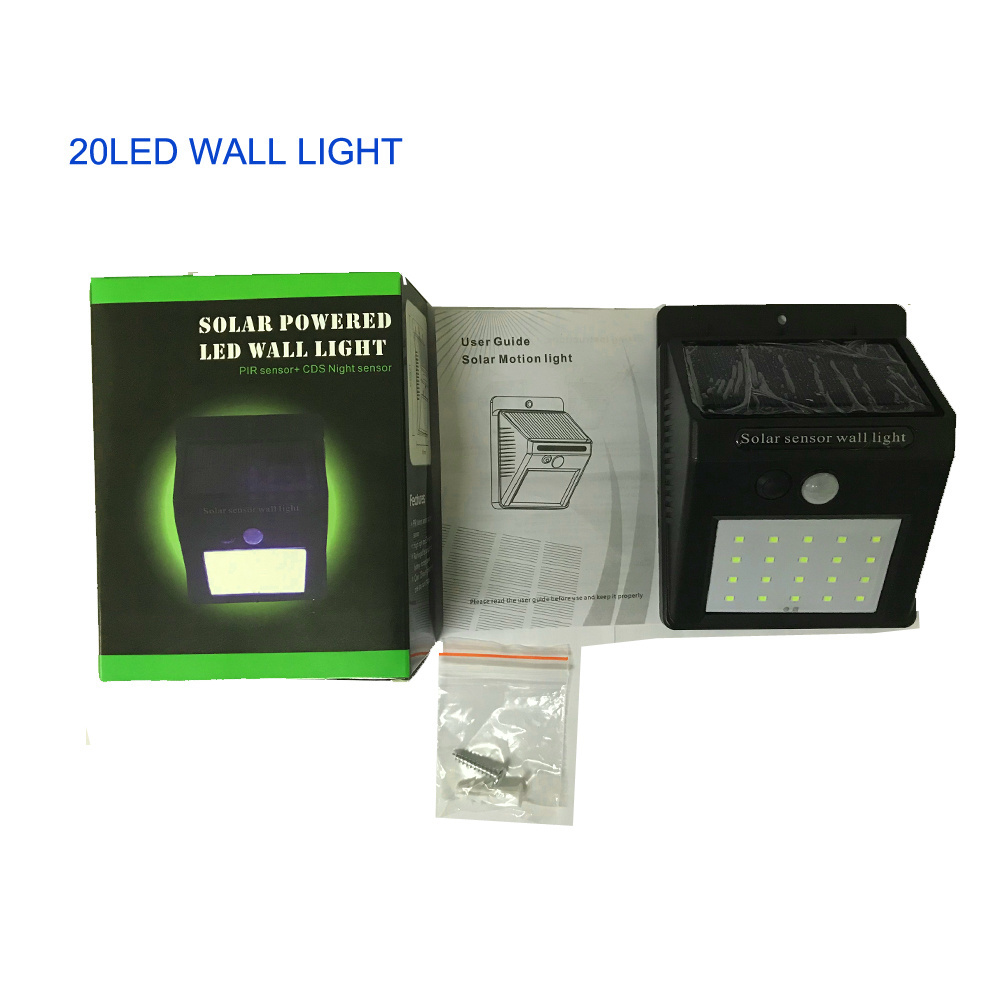 Hot Sale 18650 Rechargeable Battery Powered Waterproof IP65 Small 20 led PIR Motion Solar Sensor Wall Light