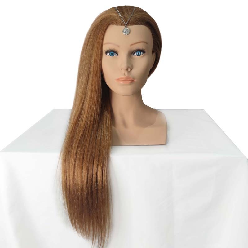 Natural Hair Hairdressing Hairstyle Dummy Human Hair Training Head Maniquies Women Face Barber Real Hair Mannequin