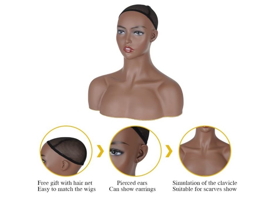 Pvc Mannequin Head With Shoulders Female For Wig Display African American Mannequin Head Female Mannequin Head And Bust