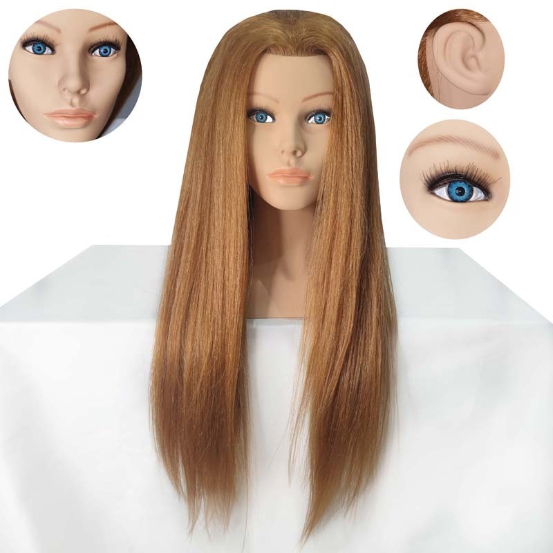 Natural Hair Hairdressing Hairstyle Dummy Human Hair Training Head Maniquies Women Face Barber Real Hair Mannequin