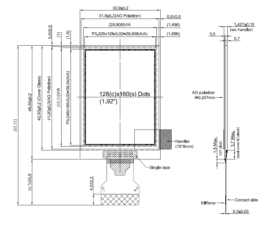 micro oled display 1.92'' 1.92inch 128x160  small oled display panel  UG-2860KSWCG30 multi Interface lcd oled display