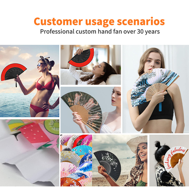 Custom Printed Folding Fan Foldable Wood Fabric Hand Fan