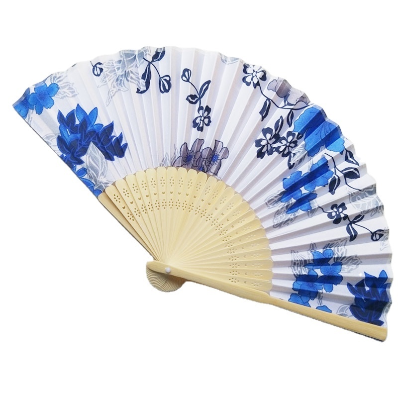 [I AM YOUR FANS] sufficient stock! 21cm Chinese style bamboo Satin Fabric Folding Hand Fan for Weeding and Gift