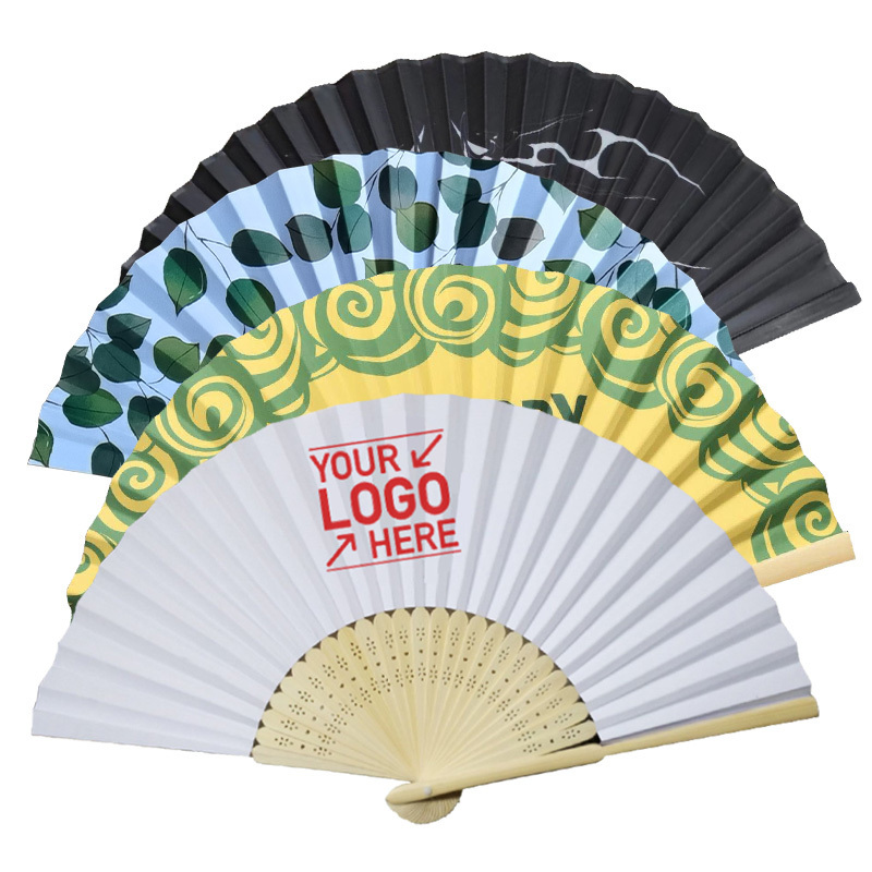 Wholesale Chinese Custom Bamboo Printed Fabric Bamboo Fan Folding Paper Fan Hand Fan for Favors Gift