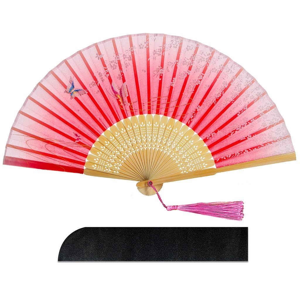 Floral Folding Hand Fans Chinese Style Bamboo Folding Fan Vintage Pattern  Handheld Fabric Folding Fan with Tassel