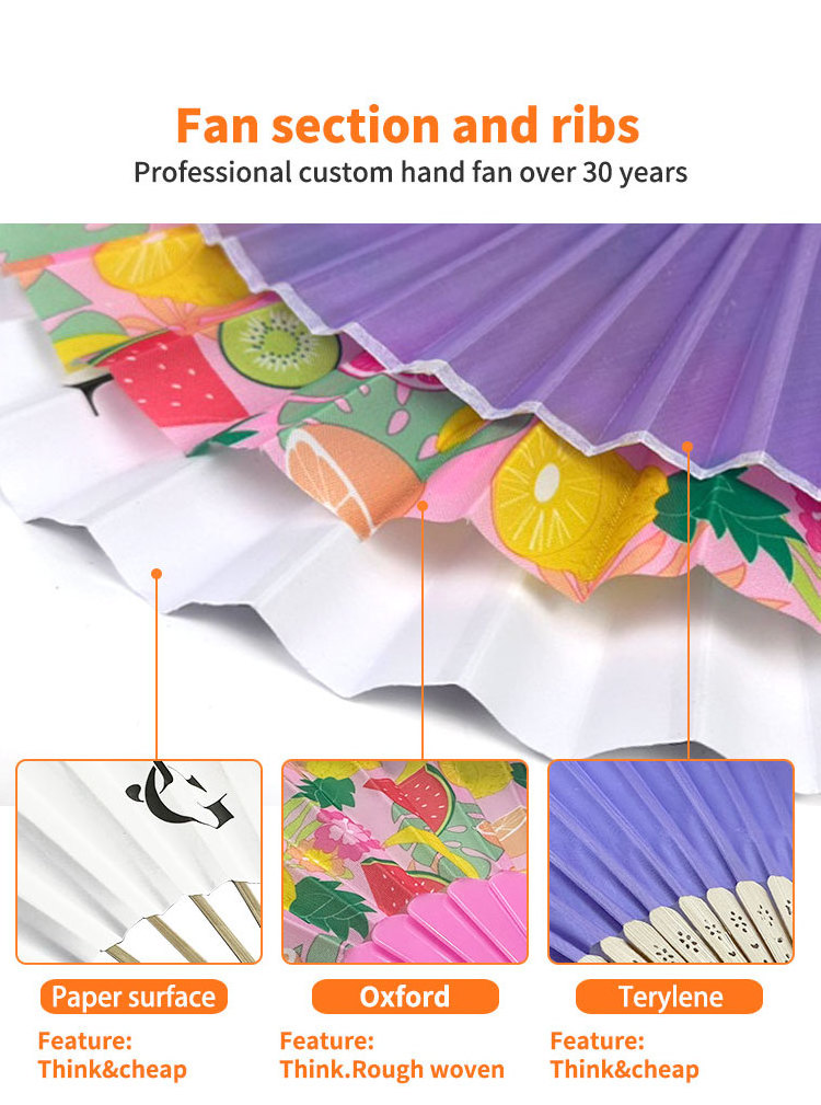 Wholesale Promote Brand Custom Logo Fabric Bamboo Hand fan Folding Hand Fan Advertising Hand Held Fan