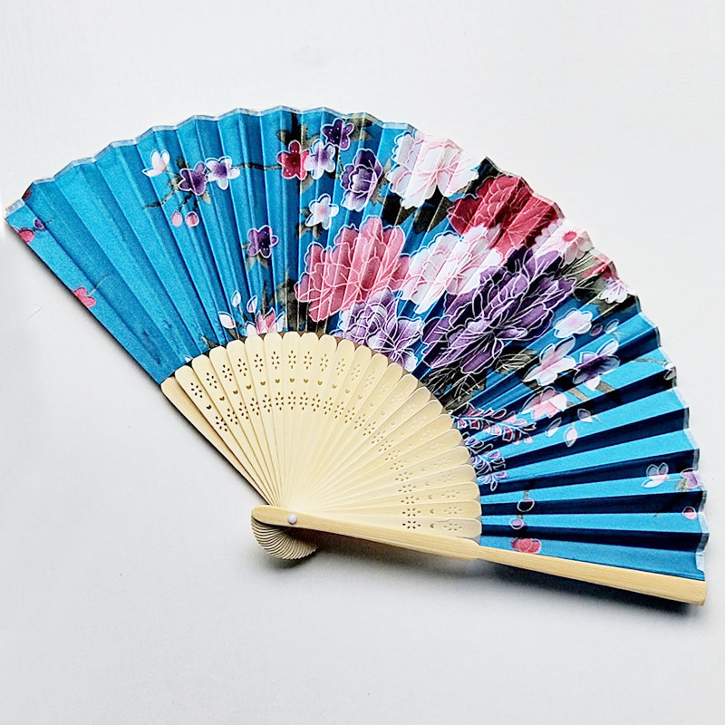 [I AM YOUR FANS] sufficient stock! 21cm Chinese style bamboo Satin Fabric Folding Hand Fan for Weeding and Gift