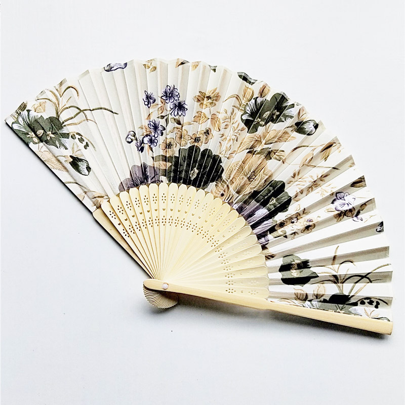 [I AM YOUR FANS] sufficient stock! 21cm Chinese style bamboo Satin Fabric Folding Hand Fan for Weeding and Gift