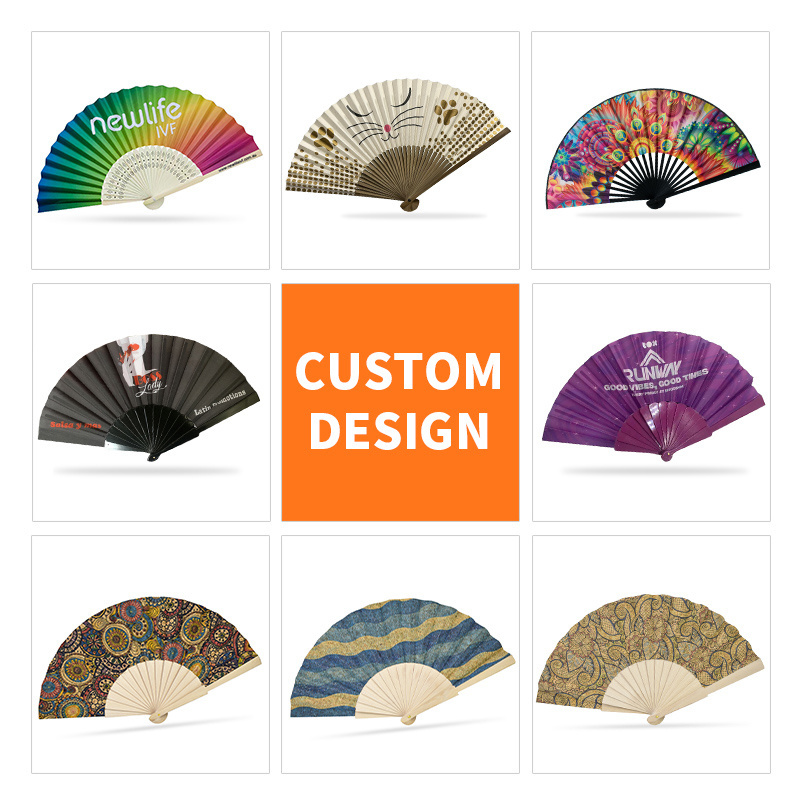 Custom Printed Folding Fan Foldable Wood Fabric Hand Fan