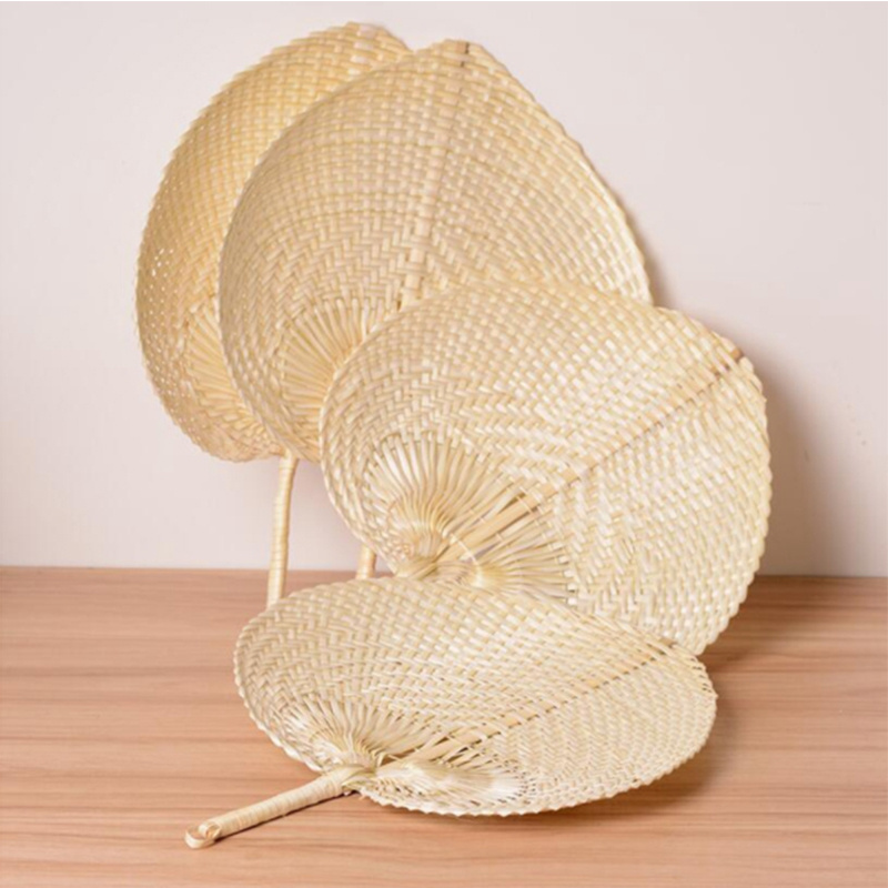 Natural Color Bamboo Raffia Handheld Fan Summer Traditional Chinese Craft Palm Leaf Straw Cane Rattan Woven Hand Fans