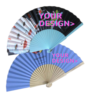 Custom Printed Folding Fan Foldable Wood Fabric Hand Fan