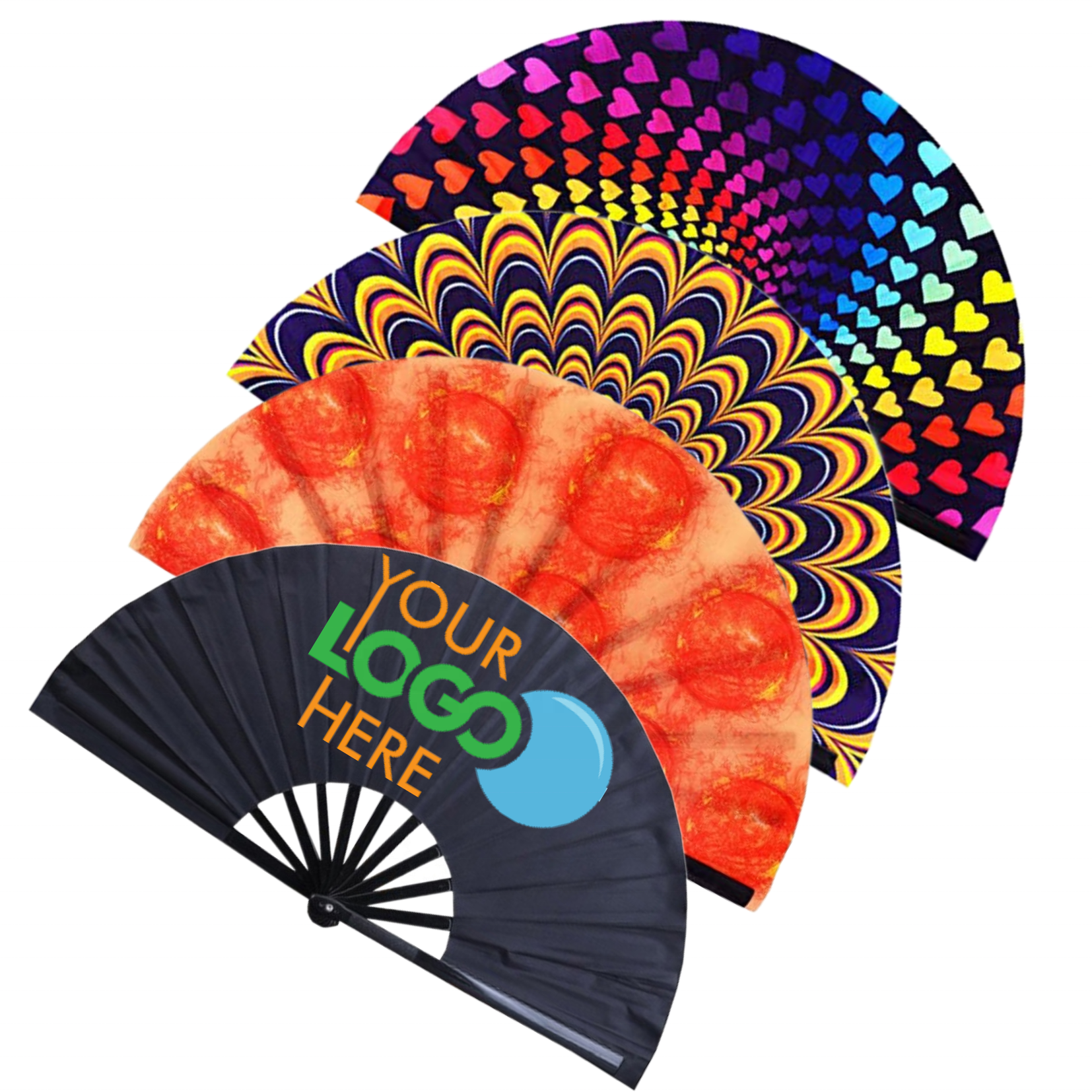 Rave Design Personalised Fans Printed Portable Bamboo UV Satin Fan Held Large Hand Folding Fan