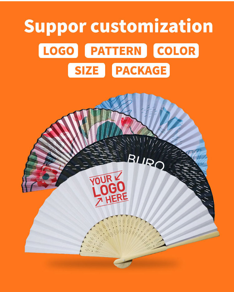 Wholesale Promote Brand Custom Logo Fabric Bamboo Hand fan Folding Hand Fan Advertising Hand Held Fan