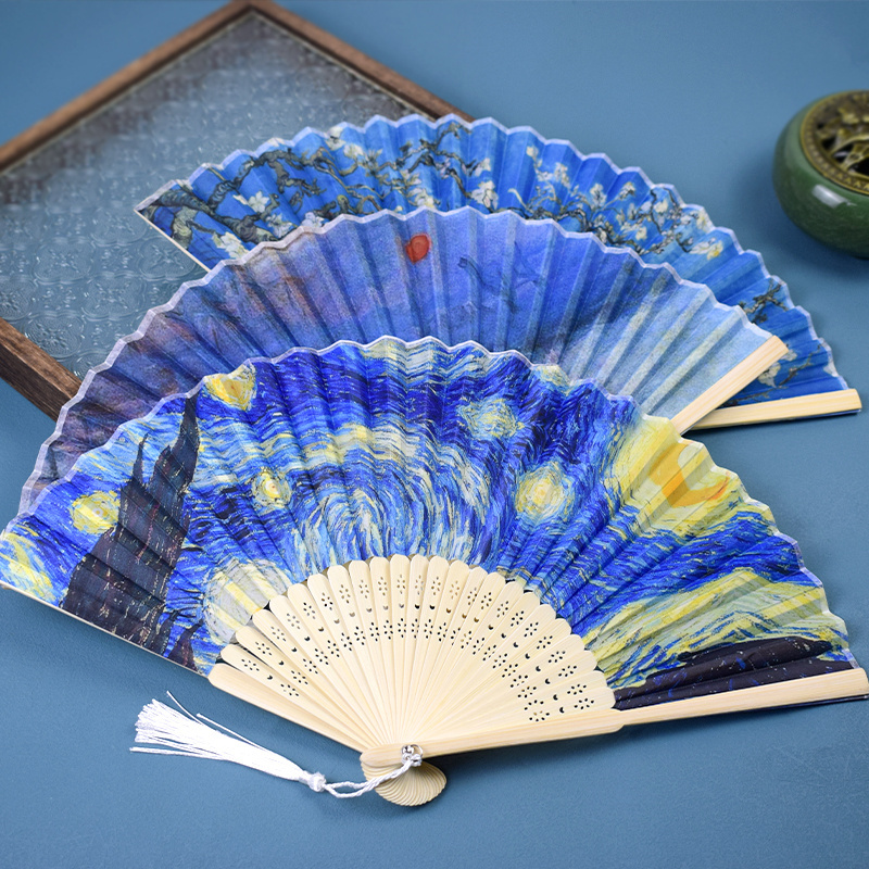 Wholesale Chinese Custom Bamboo Printed Fabric Bamboo Fan Folding Paper Fan Hand Fan for Favors Gift