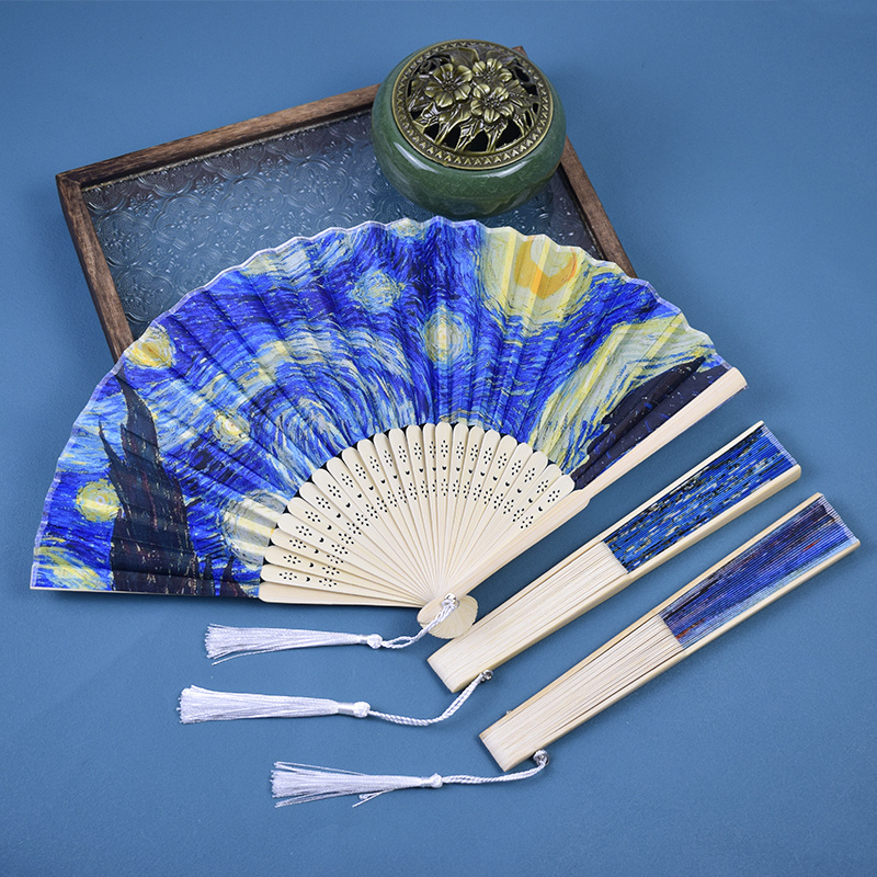 Wholesale Chinese Custom Bamboo Printed Fabric Bamboo Fan Folding Paper Fan Hand Fan for Favors Gift