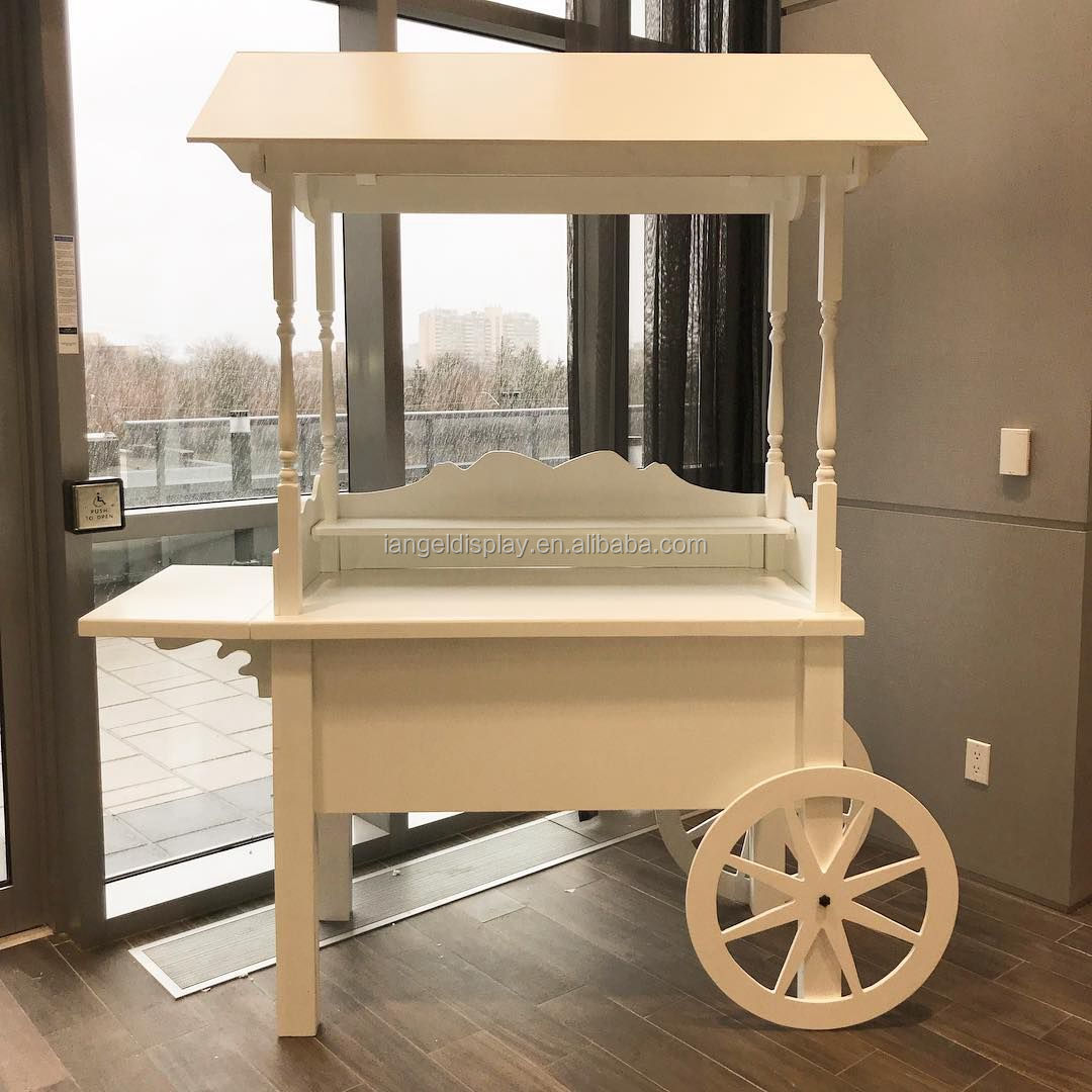 Iangel custom sells wedding party white cotton candy wooden candy cart with wheels