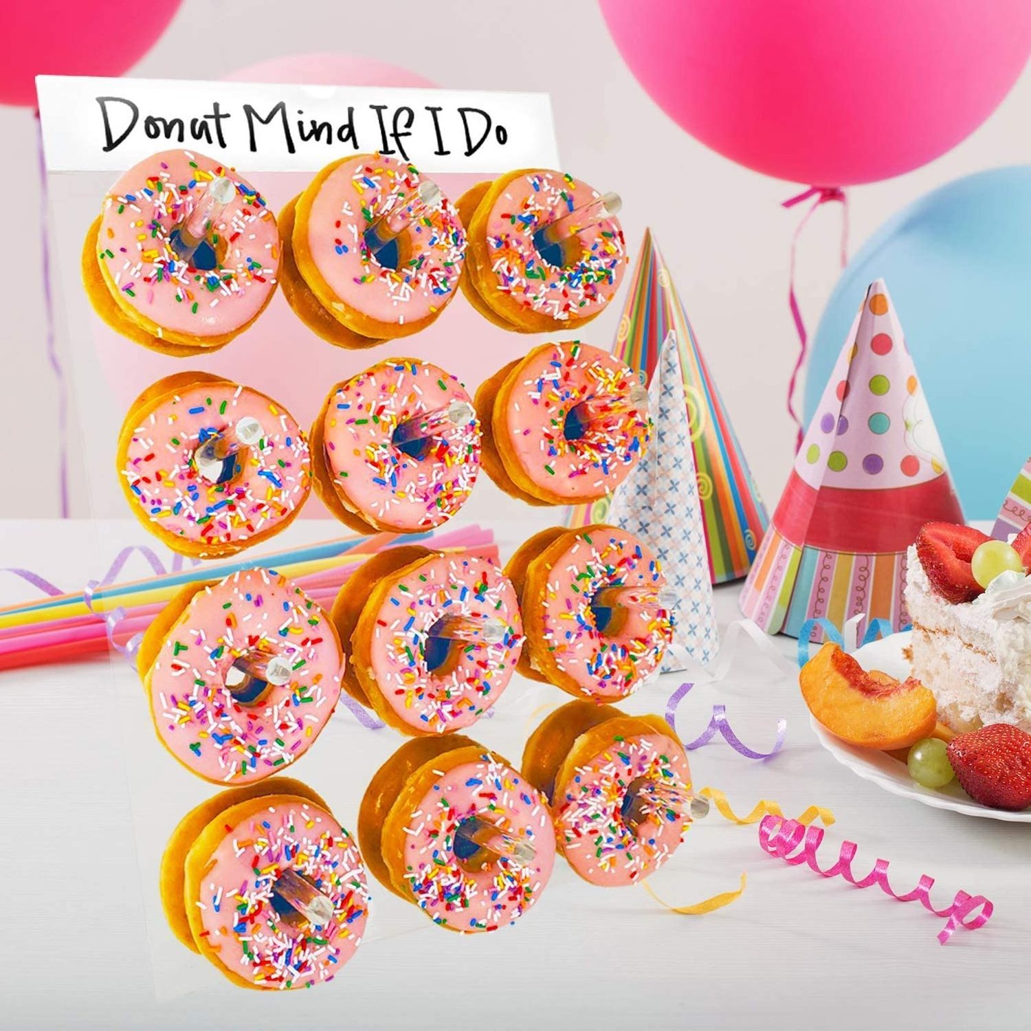 Can hold 32 donuts, donut themed party supplies, acrylic donut wall display rack | party donut bracket