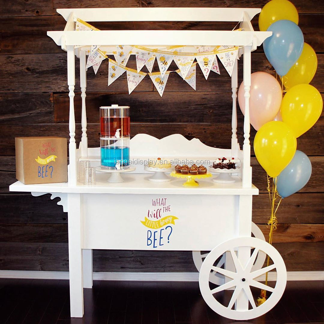 Iangel custom sells wedding party white cotton candy wooden candy cart with wheels