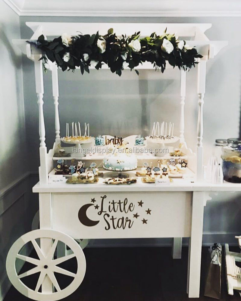 Iangel custom sells wedding party white cotton candy wooden candy cart with wheels