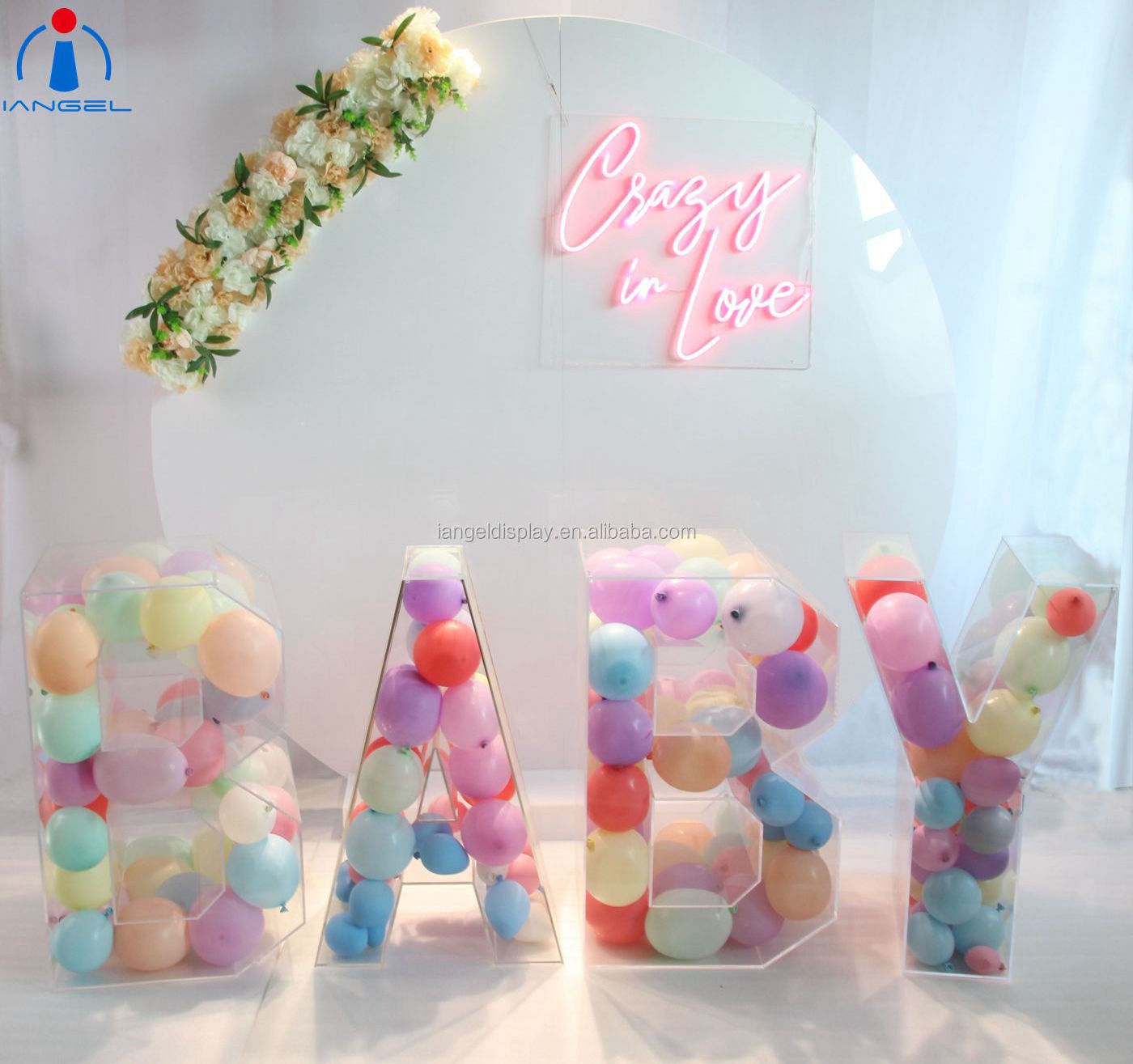 Iangel Custom size acrylic hollow balloon for wedding or party, acrylic letter 3D, clear acrylic letter