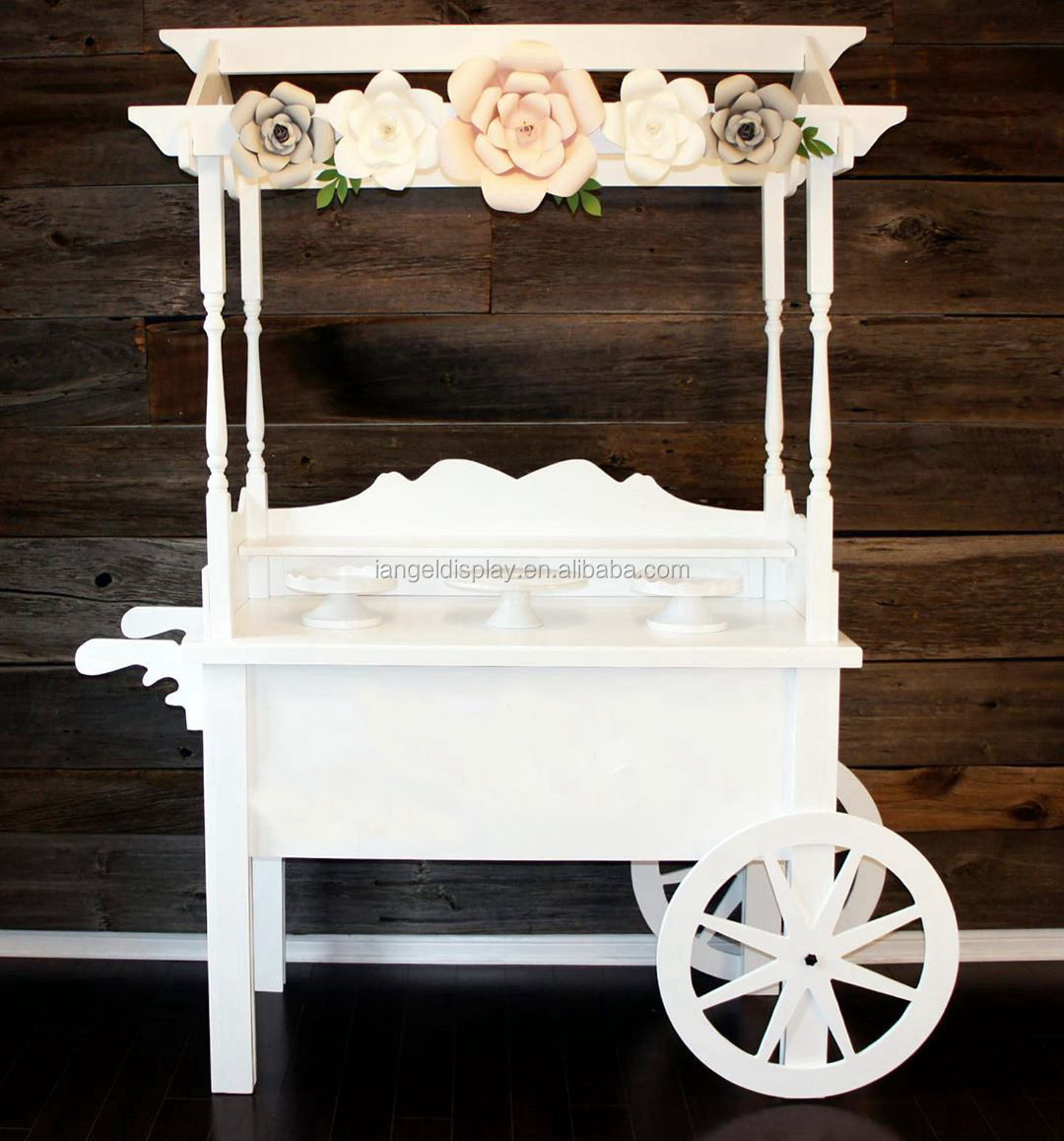 Iangel custom sells wedding party white cotton candy wooden candy cart with wheels