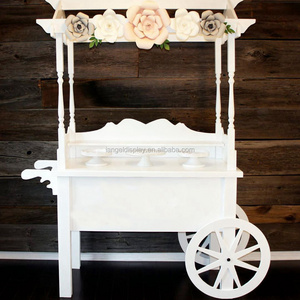 Iangel custom sells wedding party white cotton candy wooden candy cart with wheels