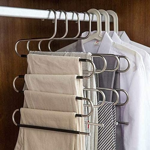 IANGO S-Type 5 Layers Stainless Steel Modern Pants Hangers Space Saving Jeans Scarf Clothes Hanger