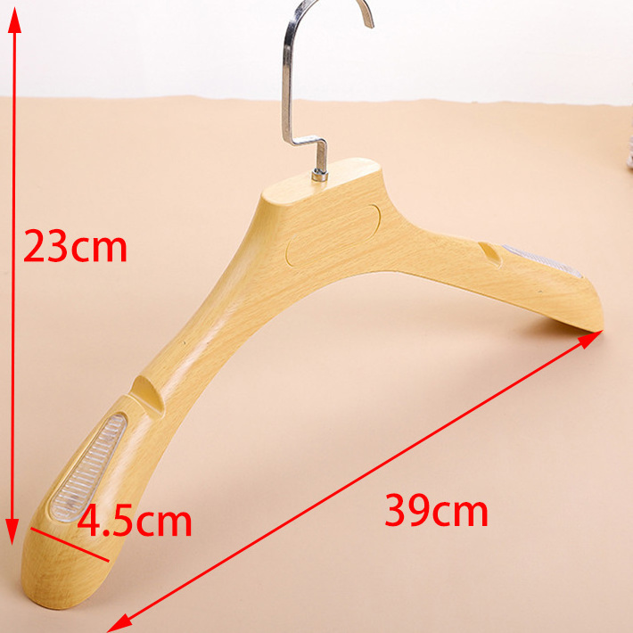 Custom Logo Imitation Wood Plastic Hanger Natural Color Functional Organizer for Coat Jacket Wardrobe Hook Type