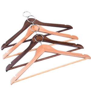 Anti-Ring Wooden Hotel Coat Hangers Rack with Metal Security Hook for Jackets Shirts Dresses