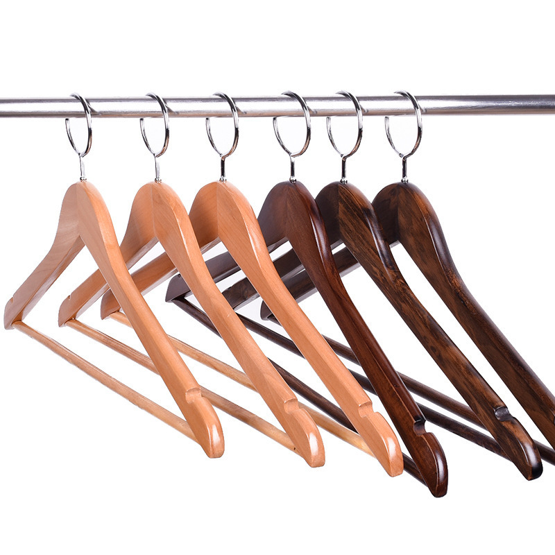 Anti-Ring Wooden Hotel Coat Hangers Rack with Metal Security Hook for Jackets Shirts Dresses