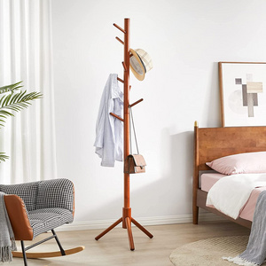 Living Room Free Standing Furniture Wooden Coat Rack Stand Hall Tree with 8 Hooks Super Easy Assembly Adjustable Sizes