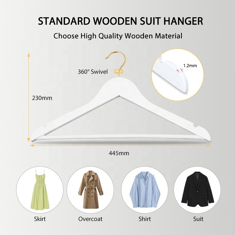 Wholesale Price A Grade Wooden Hanger White Black Coat Hanger Custom Hangers with Logo