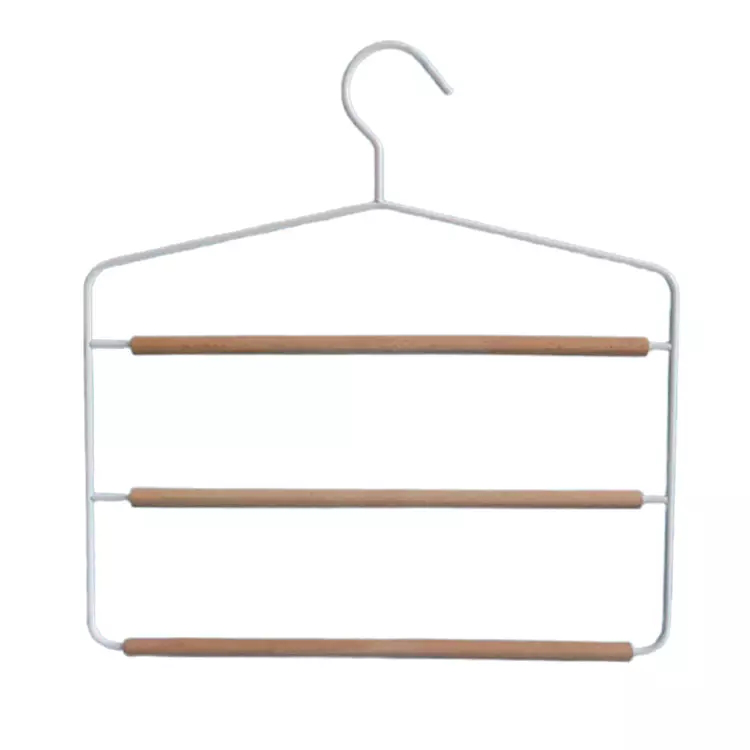 IANGO Metal Hangers Rack 3-tier Closet Storage Organizer Non Slip Space Saving Scarf Ties Pants clothes Hangers With Wood Bar