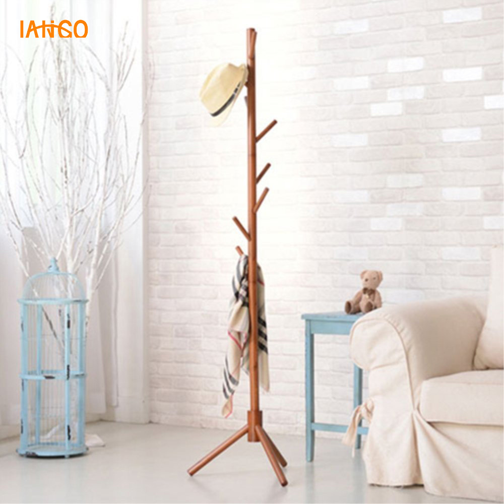 Living Room Furniture Wooden Coat Rack Stand, Free Standing Hall Tree with 8 Hooks Super Easy Assembly, Adjustable Sizes Entrywa