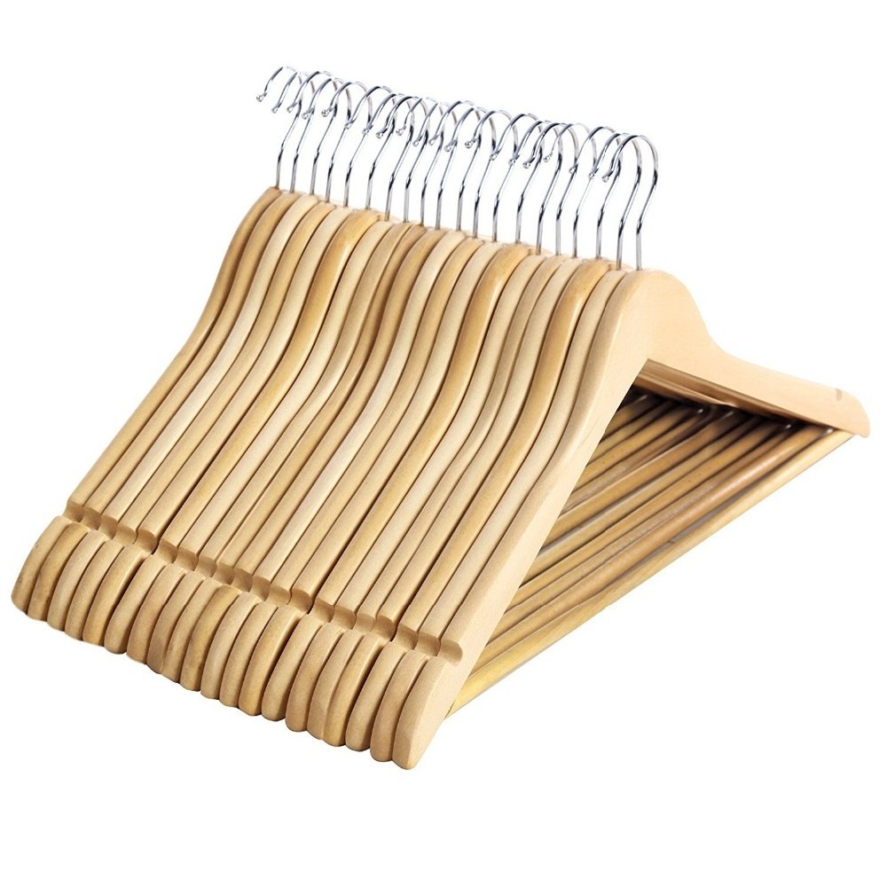 Cheap Solid Wood Hanger Nature Clothing Rack Single Clothing Organizer Basic Polygon Wooden for Coat Natural Color 150pcs CN;GUN